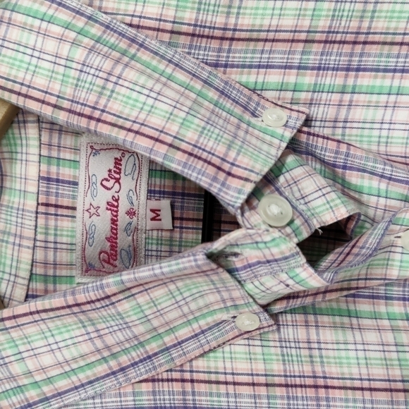 PANHANDLE Slim Western Button Down Pink/Purple/Green Paid Top, Size Medium - Picture 2 of 11